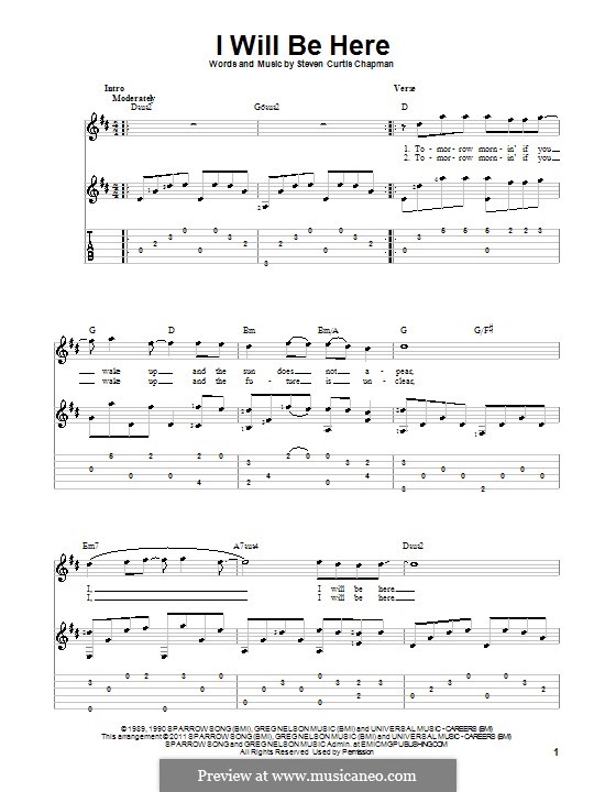 I Will Be Here: Гитарная табулатура by Steven Curtis Chapman