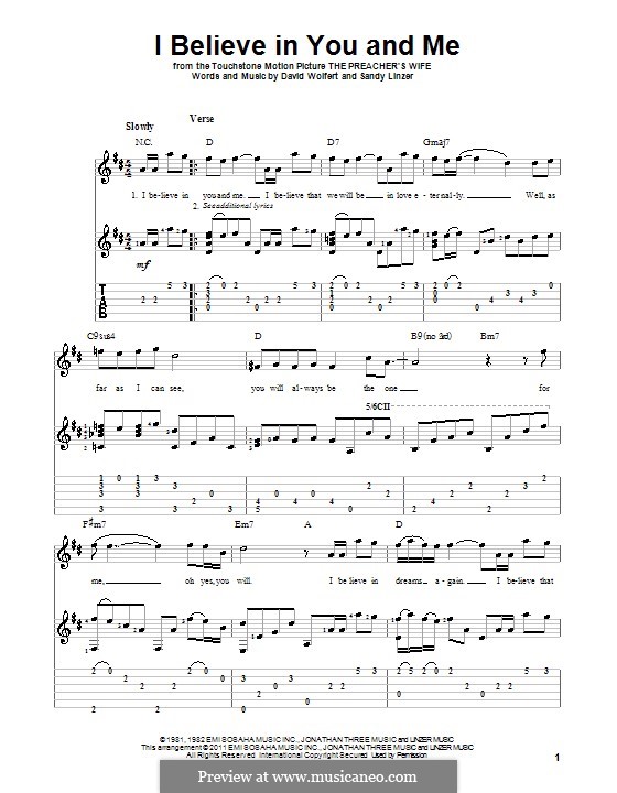 I Believe in You and Me (from The Preacher's Wife): Гитарная табулатура (The Four Tops) by David Wolfert, Sandy Linzer