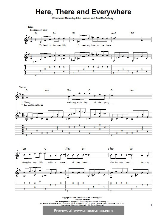 Here, There and Everywhere (The Beatles): Гитарная табулатура (ноты высокого качества) by John Lennon, Paul McCartney