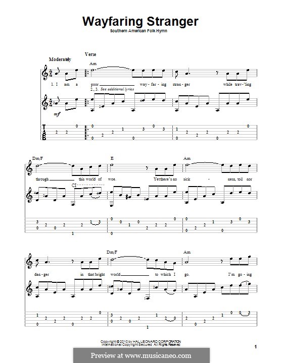 Wayfaring Stranger: Гитарная табулатура by folklore