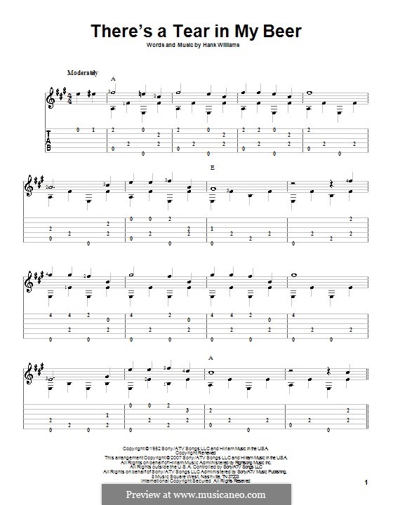 There's a Tear in My Beer: Гитарная табулатура by Hank Williams