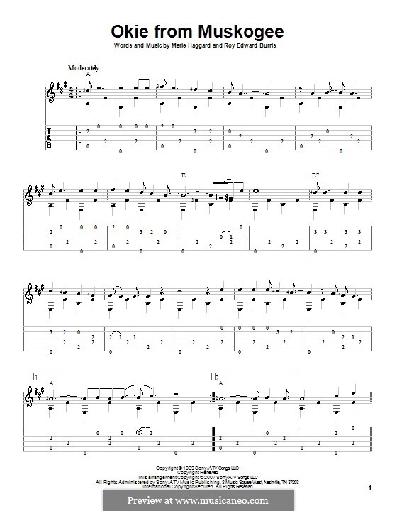 Okie from Muskogee: Гитарная табулатура by Roy Edward Burris