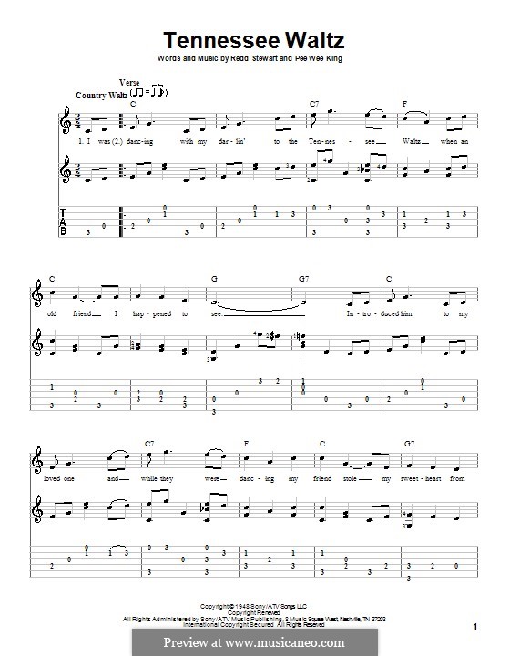 Tennessee Waltz (Patty Page): Гитарная табулатура by Pee Wee King, Redd Ste...