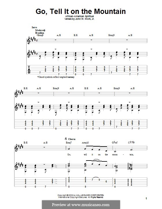 Go, Tell it on the Mountain (Printable Scores): Для гитары by folklore
