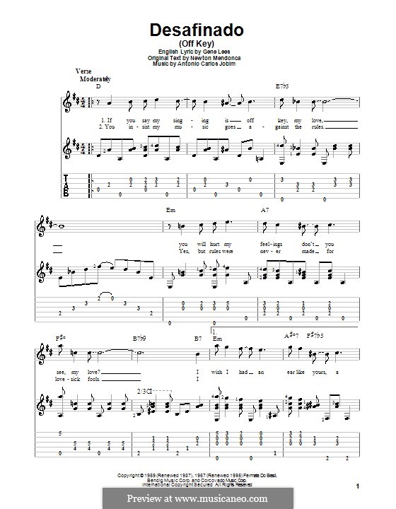 Desafinado (Slightly Out of Tune): Гитарная табулатура by Antonio Carlos Jobim