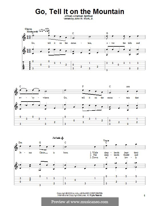 Go, Tell it on the Mountain (Printable Scores): Для гитары by folklore