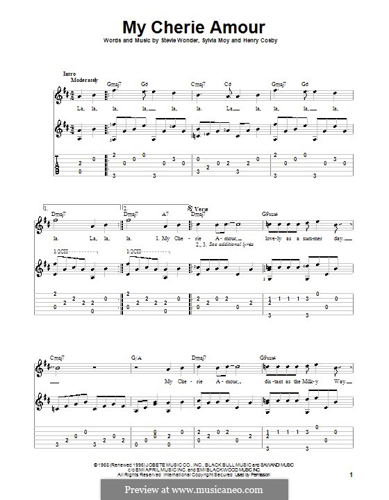 My Cherie Amour (Stevie Wonder): Для гитары by Henry Cosby, Sylvia Moy