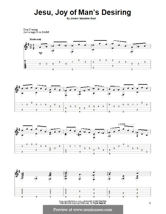 Jesu, Joy of Man's Desiring (Printable Scores): Для гитары by Иоганн Себастьян Бах