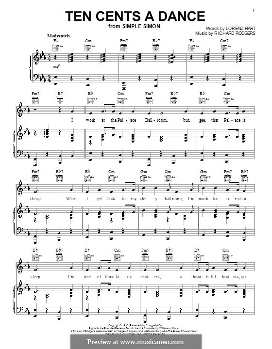 Ten Cents a Dance: Для голоса и фортепиано (или гитары) by Richard Rodgers