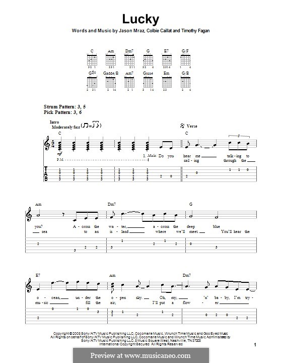Lucky: Легкая гитарная табулатура by Colbie Caillat, Jason Mraz, Timothy Fagan