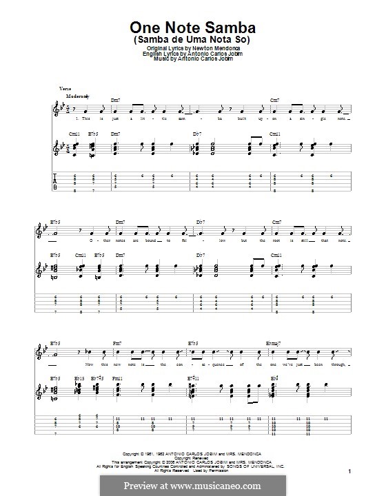 One Note Samba (Samba De Uma Nota): Гитарная табулатура by Antonio Carlos Jobim