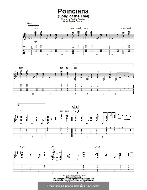 Poinciana (Song of the Tree): Для гитары с табулатурой by Nat Simon