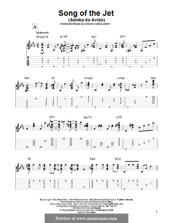 Song of the Jet (Samba do Aviao): Гитарная табулатура by Antonio Carlos Jobim
