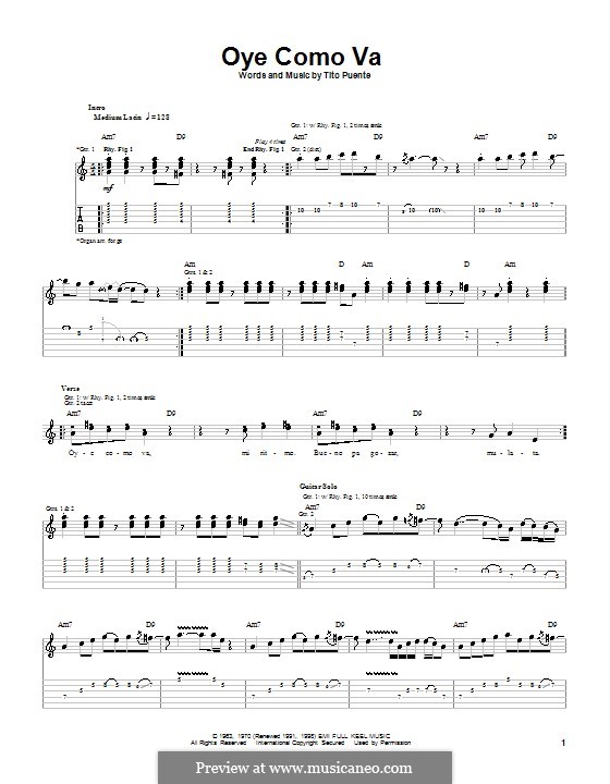 Oye Como Va (Santana): Для гитары с табулатурой by Tito Puente