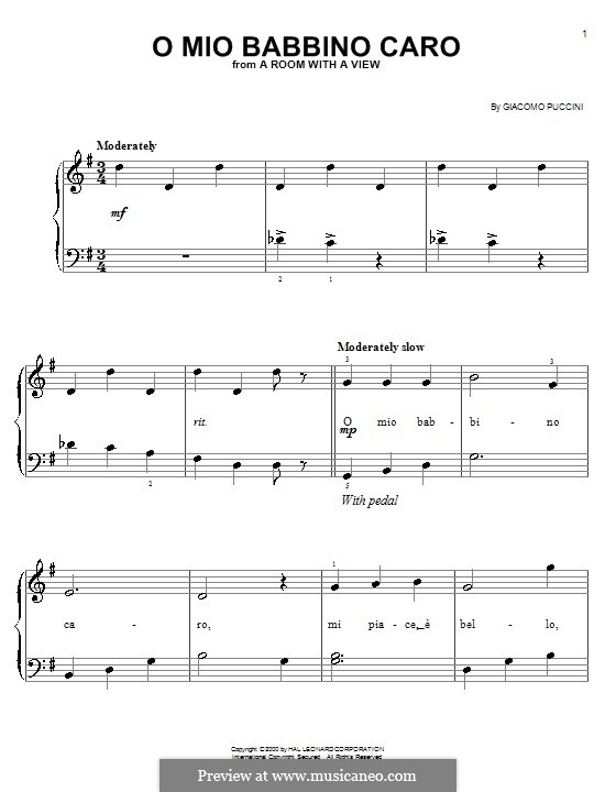 O mio babbino caro: Для фортепиано (легкий уровень) by Джакомо Пуччини