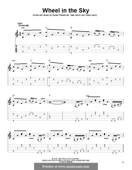Wheel in the Sky (Journey): Гитарная табулатура by Diane Valory, Neal Schon, Robert Fleischman
