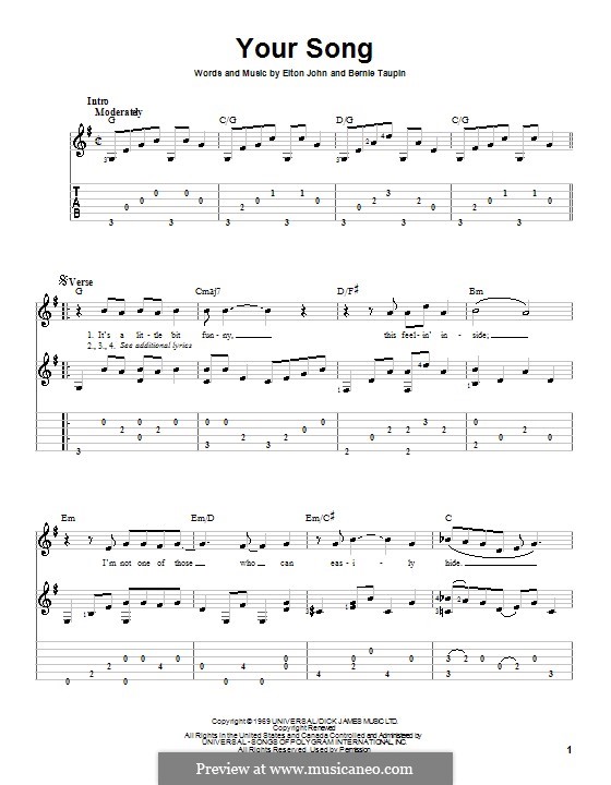 Your Song: Гитарная табулатура by Elton John