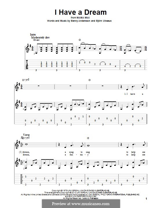 I Have a Dream (ABBA): Гитарная табулатура by Benny Andersson, Björn Ulvaeus