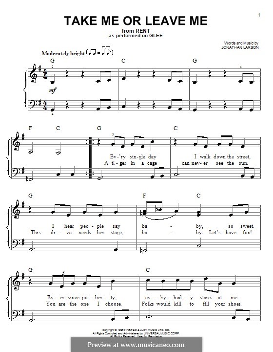 Take Me or Leave Me: Для начинающего пианиста by Jonathan Larson