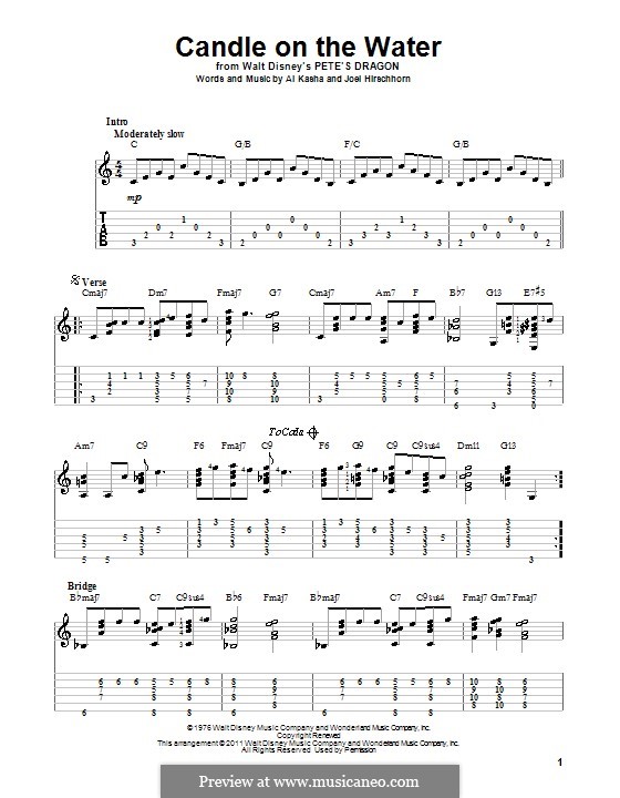 Candle on the Water (from Walt Disney's Pete's Dragon): Гитарная табулатура by Al Kasha, Joel Hirschhorn
