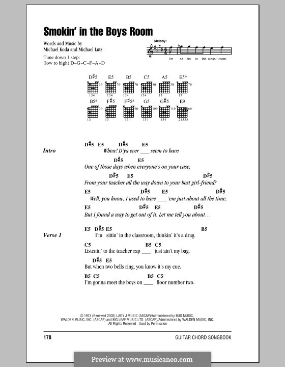 Smokin' in the Boys Room (Motley Crue): Текст, аккорды by Michael Koda, Michael Lutz