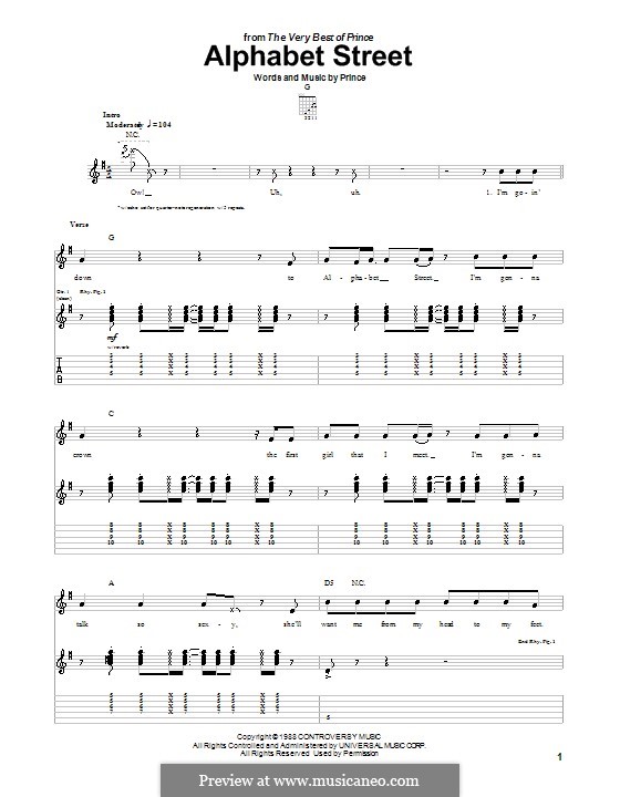 Alphabet Street: Гитарная табулатура by Prince