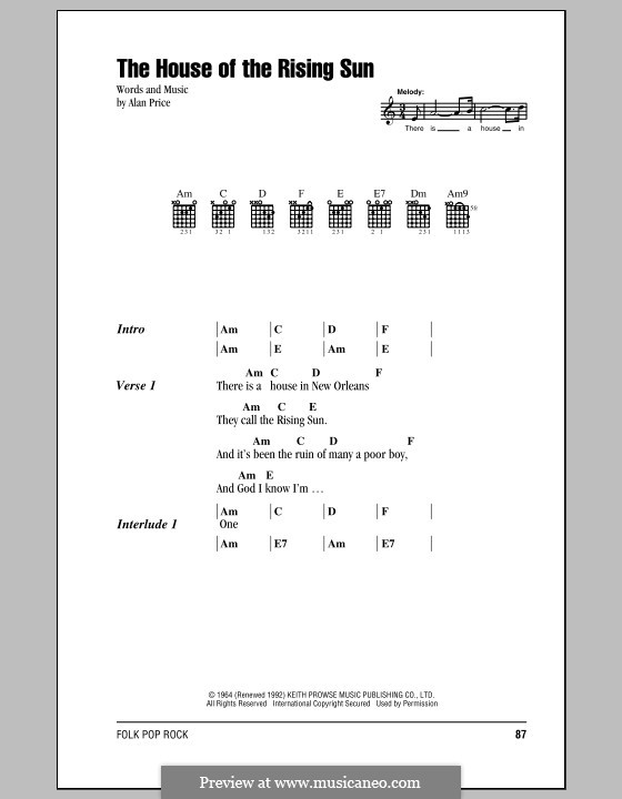 The House of the Rising Sun: Текст, аккорды by Alan Price