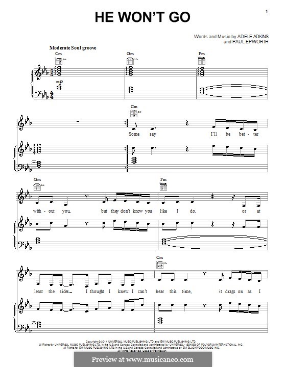 He Won't Go: Для голоса и фортепиано (или гитары) by Adele, Paul Epworth