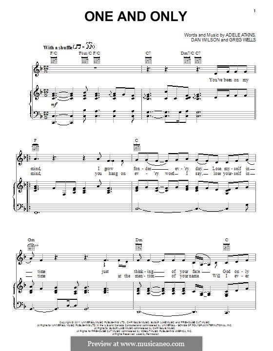 One and Only: Для голоса и фортепиано (или гитары) by Adele, Daniel Wilson, Greg Wells