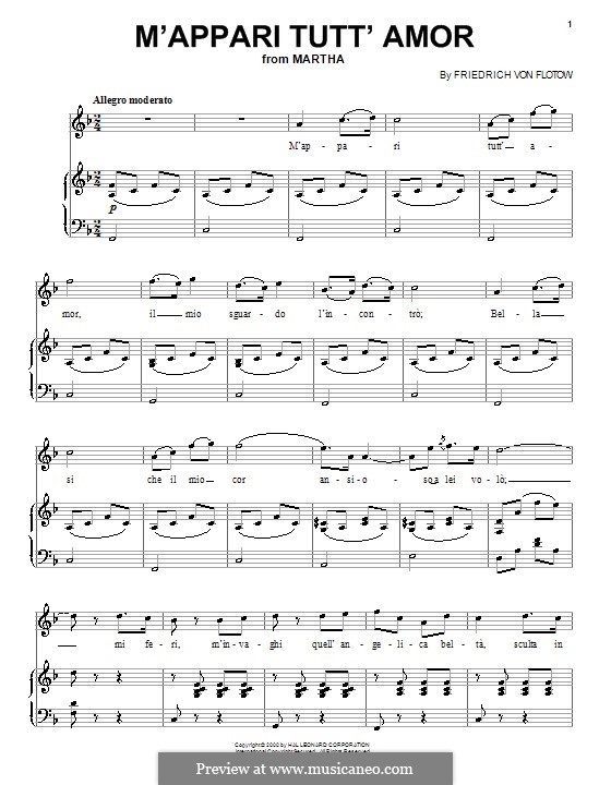 Марта, или Ричмондская ярмарка: M'appari tutt' amor, for voice and piano by Фридрих фон Флотов