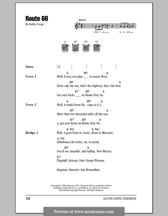 Route 66: Текст и аккорды by Bobby Troup