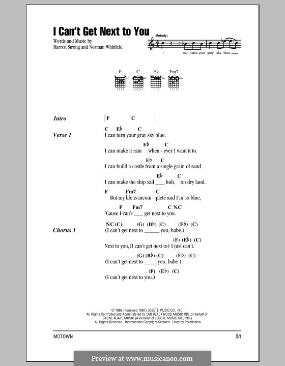 I Can't Get Next to You (The Temptations): Текст и аккорды by Barrett Strong, Norman J. Whitfield