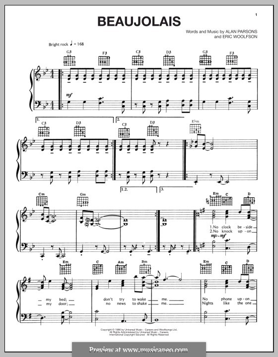 Beaujolais (Alan Parsons Project): Для голоса и фортепиано (или гитары) by Alan Parsons, Eric Woolfson