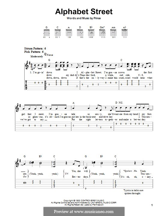 Alphabet Street: Для гитары (очень легкая версия) by Prince