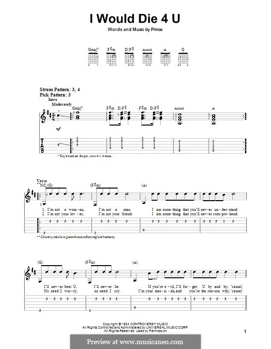 I Would Die 4 U: Для гитары (очень легкая версия) by Prince