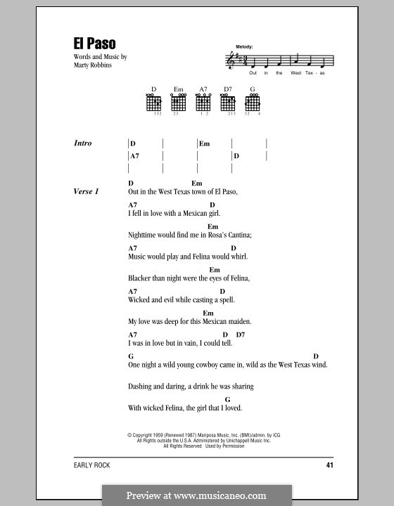 El Paso: Текст и аккорды by Marty Robbins