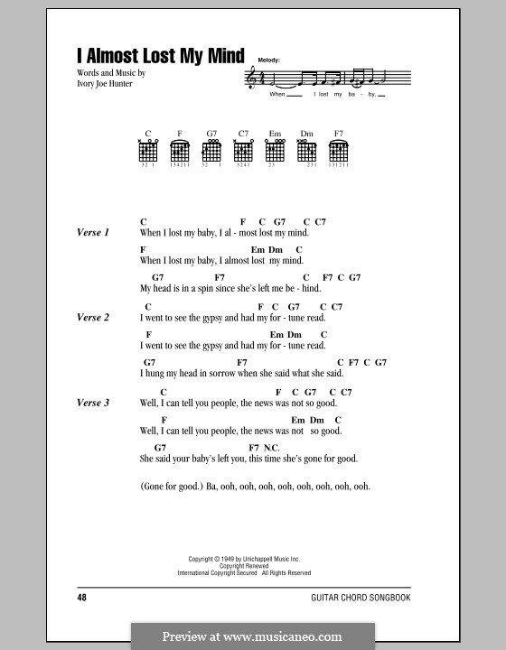 I Almost Lost My Mind: Текст и аккорды by Ivory Joe Hunter