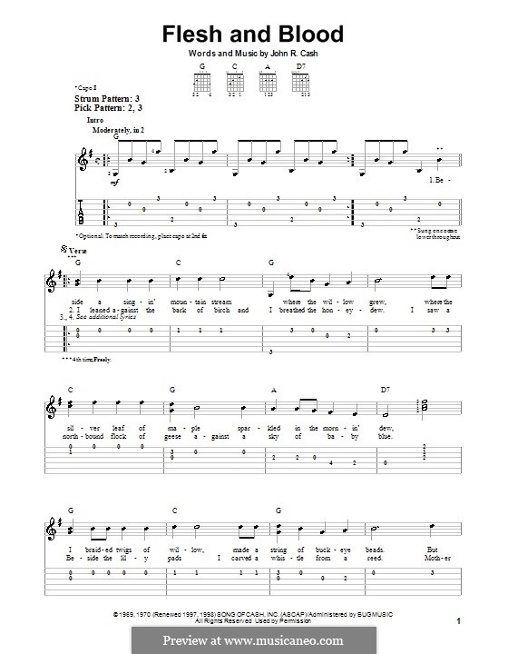Flesh and Blood: Для гитары (очень легкая версия) by Johnny Cash