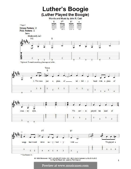 Luther's Boogie (Luther Played the Boogie): Для гитары (легкий уровень) by Johnny Cash