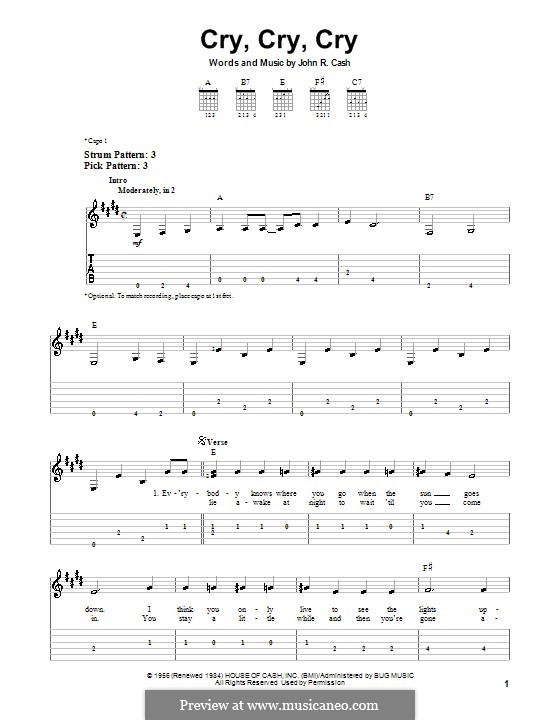 Cry, Cry, Cry: Для гитары (легкий уровень) by Johnny Cash