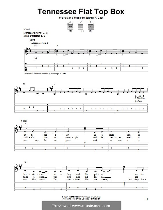 Tennessee Flat Top Box: Для гитары (легкий уровень) by Johnny Cash