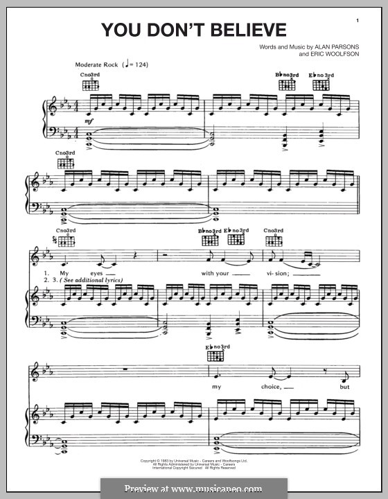 You Don't Believe (Alan Parsons Project): Для голоса и фортепиано (или гитары) by Alan Parsons, Eric Woolfson