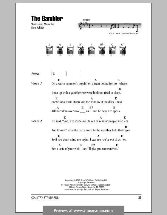 The Gambler (Kenny Rogers): Текст, аккорды by Don Schlitz