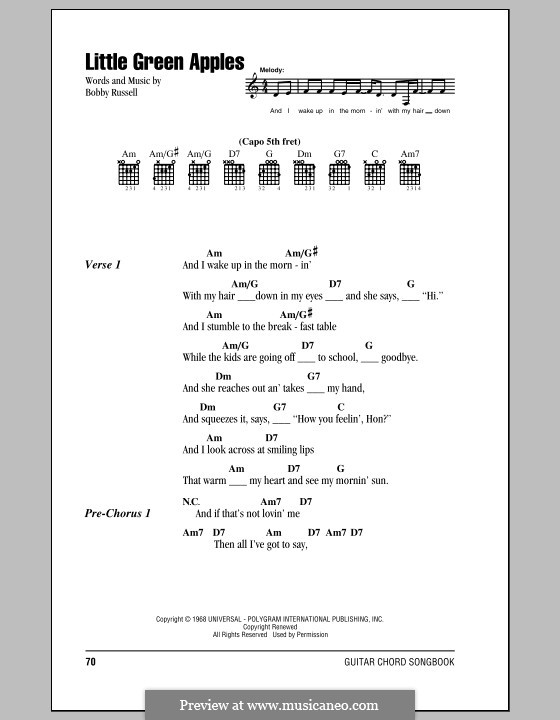 Little Green Apples: Текст и аккорды by Bobby Russell