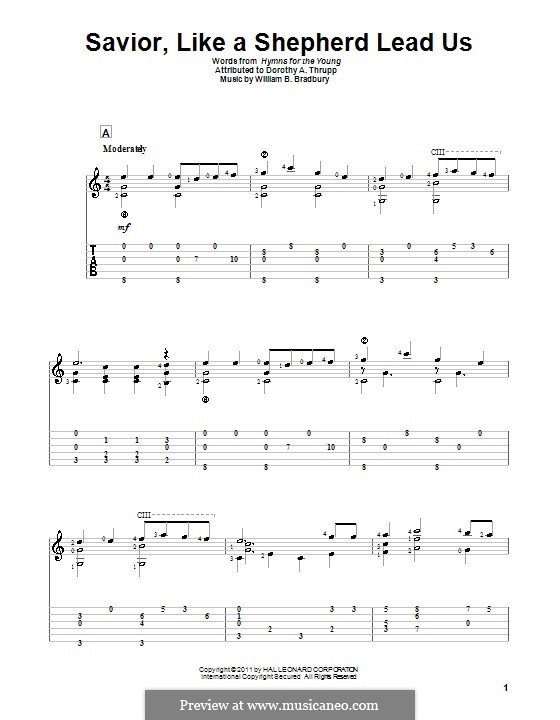 Savior, Like a Shepherd Lead Us: Для гитары с табулатурой by William Batchelder Bradbury