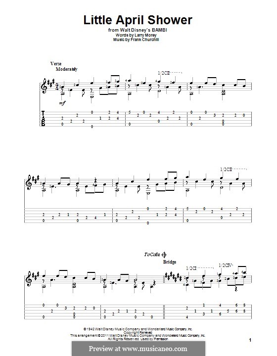 Little April Shower (from Bambi): Гитарная табулатура by Frank Churchill