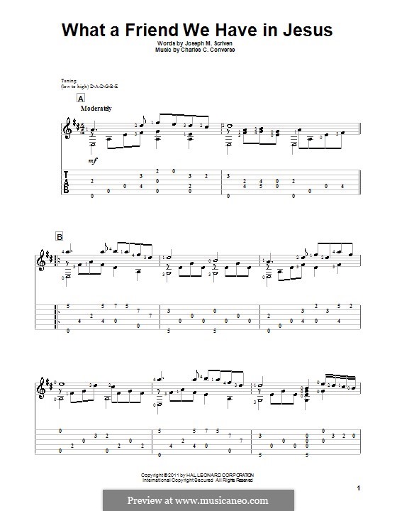 What a Friend We Have in Jesus (Printable): Гитарная табулатура by Charles Crozat Converse