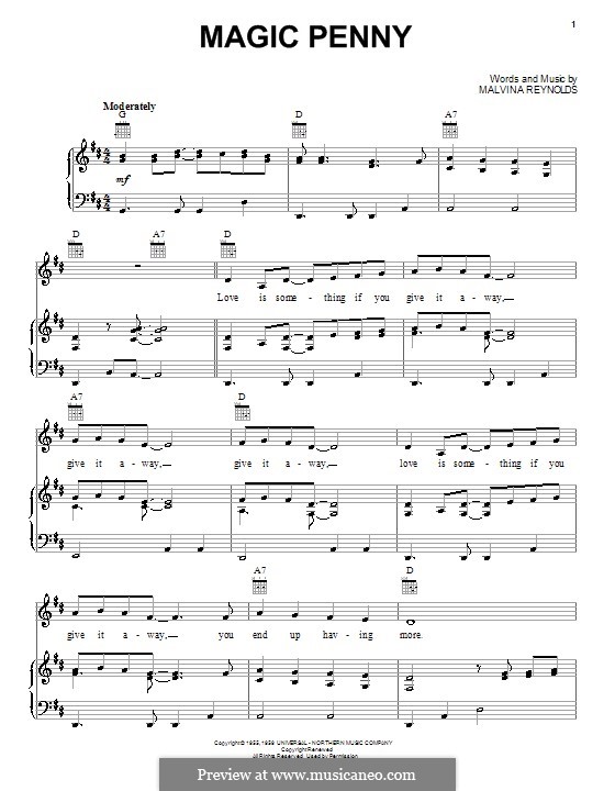 Magic Penny: Для голоса и фортепиано (или гитары) by Malvina Reynolds
