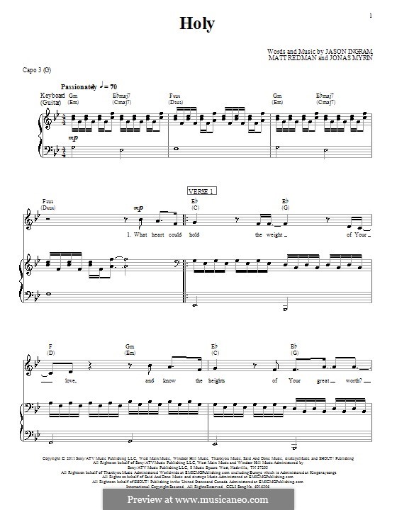Holy (Matt Redman): Для голоса и фортепиано (или гитары) by Jason David Ingram, Jonas Myrin