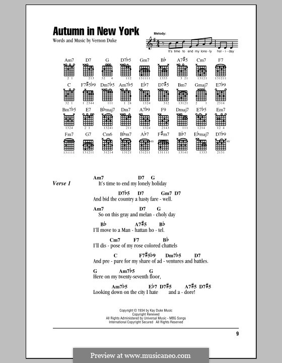 Autumn in New York: Текст, аккорды by Vernon Duke